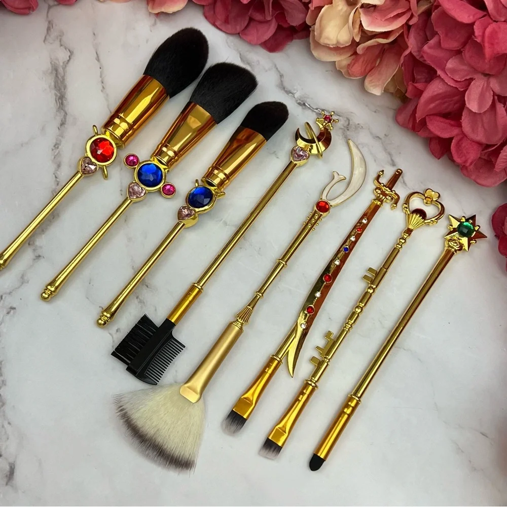 8 Piece Sailor Moon Anime Gold Makeup Brush Set - Picture 5 of 17